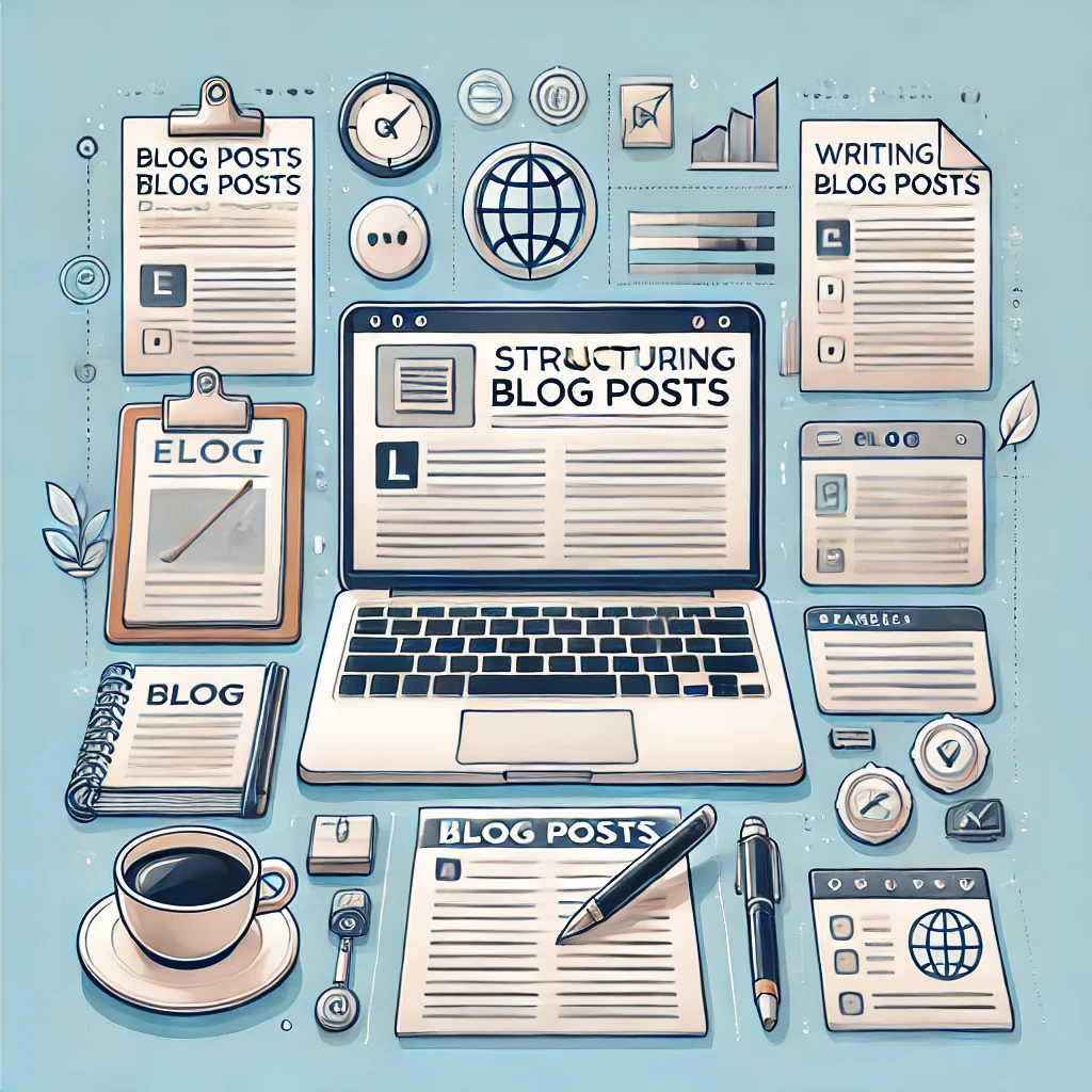 Dall·e 2024 11 22 15.41.05 An Illustration For A Blog Post About Writing And Structuring Blog Posts Effectively. A Desk Setup With A Laptop Showing A Blog Editor, A Checklist, A